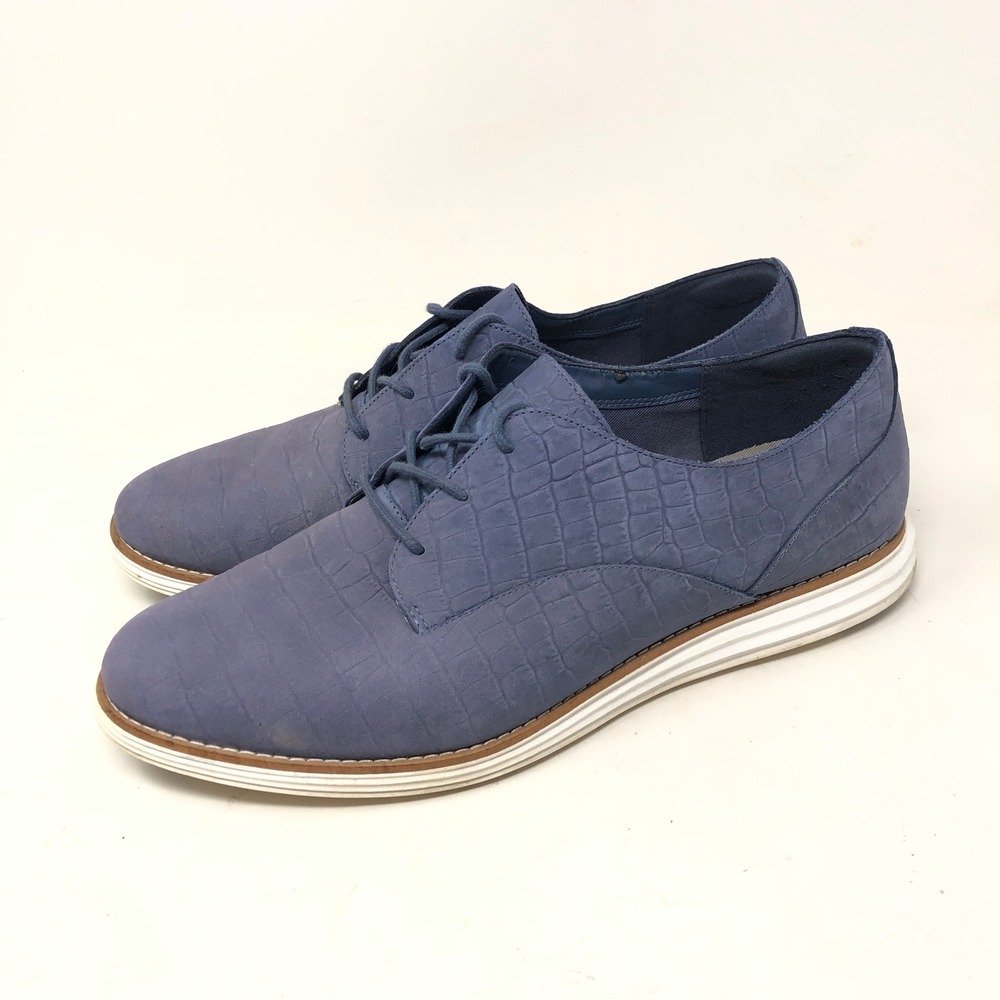 Cole Haan Womens 10 OriginalGrand Oxford Blue Croc Embossed Leather Shoes - Picture 5 of 10